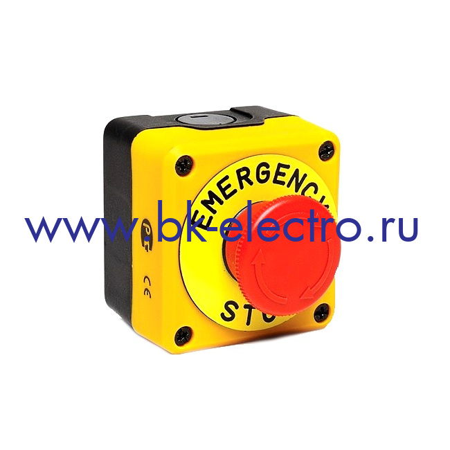 P1EC400E40K  Кнопочный пост управления в пластмассовом корпусе с аварийной кнопкой Грибок Ø40 мм. с фиксацией и табл. (EMERGENCY STOP) (1НЗ) IP65  в Москве +7 (499)398-07-73
