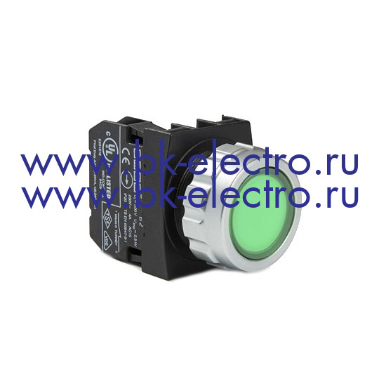 Кнопка нажимная круглая Ø30 мм. без фиксации, зеленая (1НО) IP50, с возможностью подсоединения блок контакта подсветки у официального дилера в Москве +7(499) 398-07-73