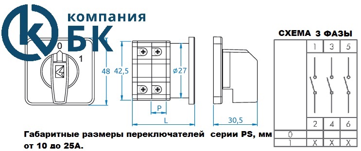 Габаритные размеры и схема эл.цепи PSA10-25A. 3 ФАЗЫ