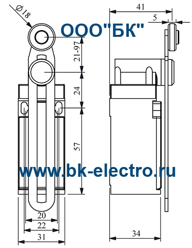Габаритные размеры концевого выключателя L3K13MEM123