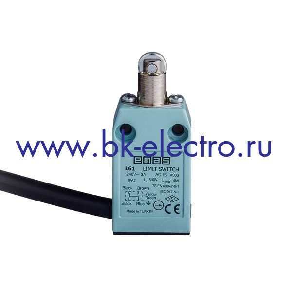 L61K13MUM331 Выключатель концевой быстрого переключения линейный 3-х направленный в металлическом корпусе, со стальным плунжером и роликом  Ø13мм (1НО+1НЗ) в Москве +7 (499)398-07-73