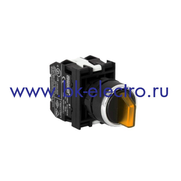 B181SL30S Селекторный переключатель Ø22мм, (2-0-1) с фиксацией, желтый (1НО+1НО) IP50 с блоком подсветки LED 12-30В перем./пост. тока у официального дилера в Москве +7(499) 398-07-73