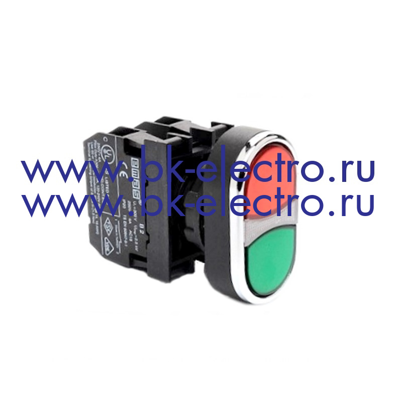 B132K20KY Кнопка двойная Ø22 мм. (1НО+1НЗ) IP50 с блок контактом подсветки под лампу Ba9S у официального дилера в Москве