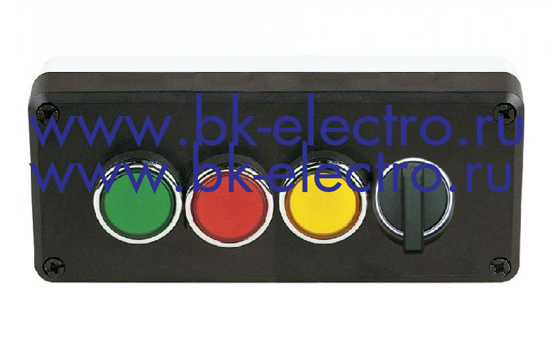 Пост управления в пластмассовом корпусе 4-х кнопочный с 3-мя кнопками Ø22 мм. (1HO + 1HЗ + 1HO) и селекторным переключателем  2-0-1 с фиксацией (2НО) IP65 в Москве +7 (499)398-07-73