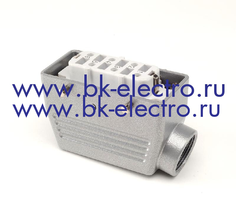 EBM606PU10 Промышленный разъем с гнездом монтаж на кабель (6 полюсов, мама, ввод с боку  PG21, металл)35А в Москве +7 (499)398-07-73