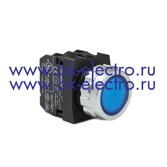 Кнопка нажимная круглая Ø30 мм. без фиксации, синяя (1НО+1НЗ) IP50, с возможностью подсоединения блок контакта подсветки у официального дилера в Москве +7(499) 398-07-73