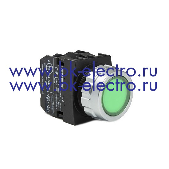 Кнопка нажимная круглая Ø30 мм. без фиксации, зеленая (1НО+1НЗ) IP50, с возможностью подсоединения блок контакта подсветки у официального дилера в Москве +7(499) 398-07-73