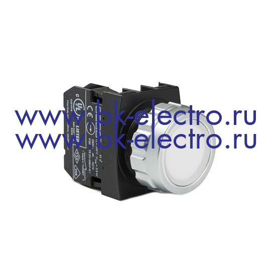 Кнопка нажимная круглая Ø30 мм. без фиксации, белая (1НО) IP50, с возможностью подсоединения блок контакта подсветки у официального дилера в Москве +7(499) 398-07-73