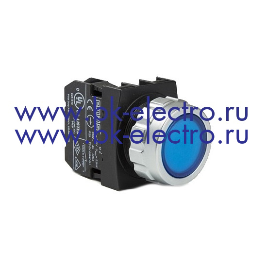 Кнопка нажимная круглая Ø30 мм. без фиксации, синяя (1НО) IP50, с возможностью подсоединения блок контакта подсветки у официального дилера в Москве +7(499) 398-07-73