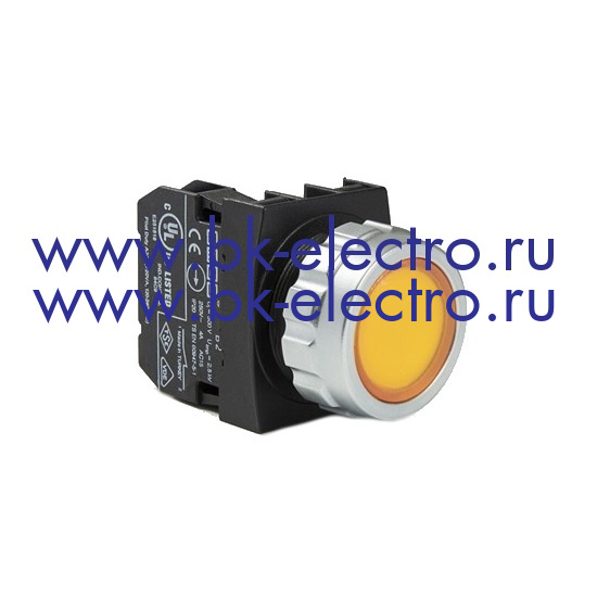Кнопка нажимная круглая Ø30 мм. без фиксации, желтая (1НО) IP50, с возможностью подсоединения блок контакта подсветки у официального дилера в Москве +7(499) 398-07-73