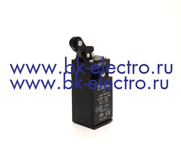 Выключатель концевой быстрого переключения угловой 1-но направленный с пластмассовой консолью, упором и роликом Ø14мм (1НО+1НЗ) в Москве +7 (499)398-07-73