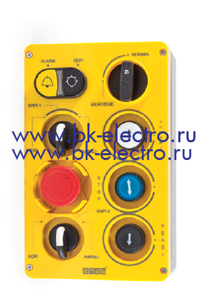 Пост управления, желто-черный, 8 кнопок, переключатель, 2 круглые со стрелкой, круглая, сдвоенная, 2 переключателя, аварийная   в Москве +7 (499)398-07-73