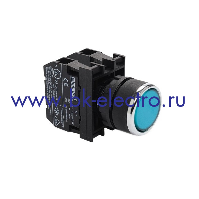B100DM B100DM Кнопка нажимная круглая Ø22 мм. без фиксации, синяя (1НО) IP50, с возможностью подсоединения блок контакта подсветки EMAS у официального дилера в Москве
