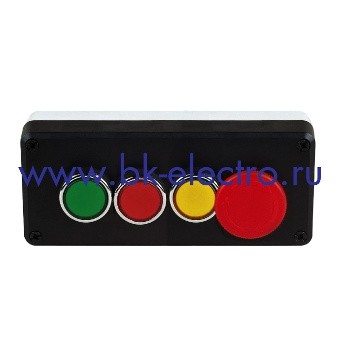 P43A1BE40 Кнопочный пост управления в пластмассовом корпусе с 3-мя кнопками Ø22мм. (3хНО) и аварийной кнопкой СТОП Ø40мм. (1НЗ)  в Москве +7 (499)398-07-73