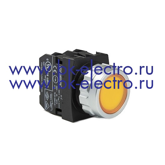 Кнопка нажимная круглая Ø30 мм. без фиксации, желтая (1НО+1НЗ) IP50, с возможностью подсоединения блок контакта подсветки у официального дилера в Москве +7(499) 398-07-73