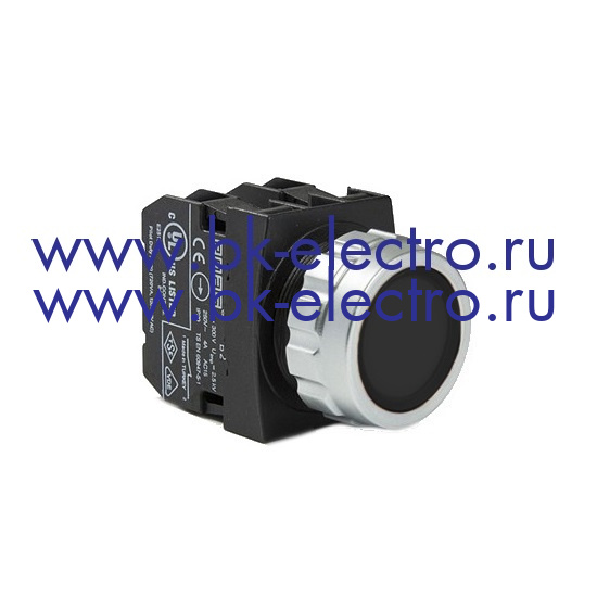 Кнопка нажимная круглая Ø30 мм. без фиксации, черная (1НО+1НЗ) IP50, с возможностью подсоединения блок контакта подсветки у официального дилера в Москве +7(499) 398-07-73