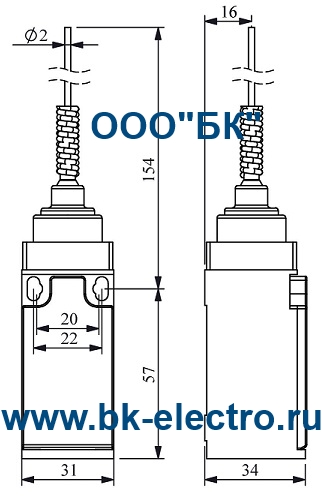 Габаритные размеры концевого выключателя L3K13SOM10