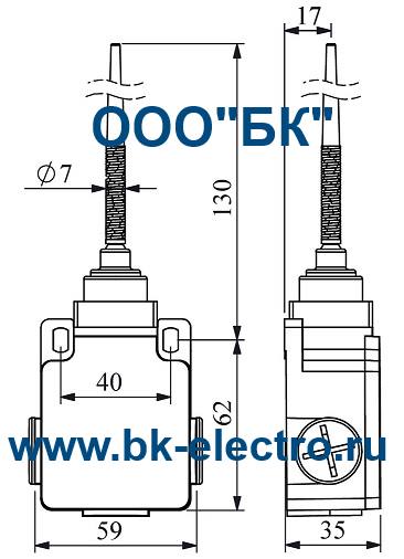 Габаритные размеры концевого выключателя L2K13SOP10