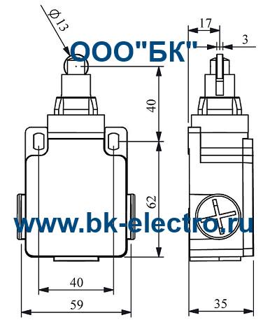 Габаритные размеры концевого выключателя L2K13MUM33
