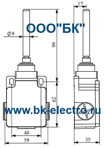 Габаритные размеры концевого выключателя L2K13ROP10